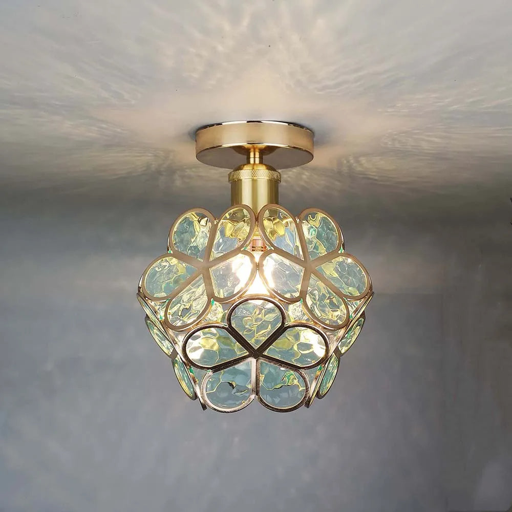Acrylic Flush Mount Ceiling Light 8 in Gold Floral Fixture Bedroom Hallway Living Room Compact Small Space Decorative E26 Base Warm Glow | Thomler