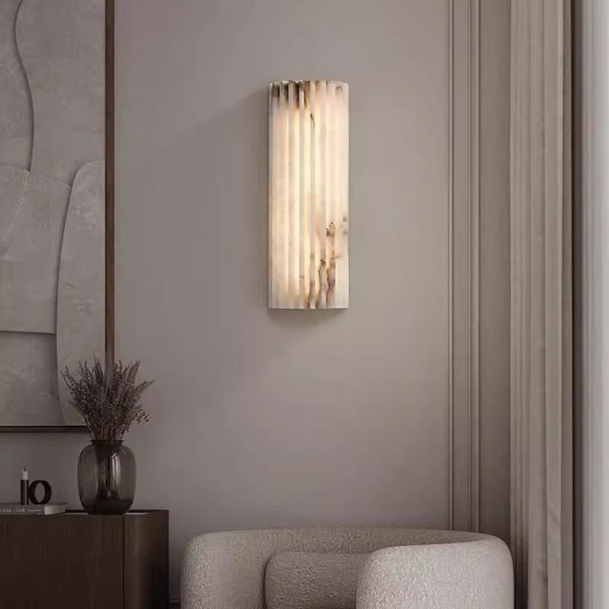 Aplique de pared de piedra natural de 12 pulgadas con LED integrado y superficie estriada, lámpara de interior para dormitorio, pasillo y sala de estar con luz ambiental cálida | Thomler