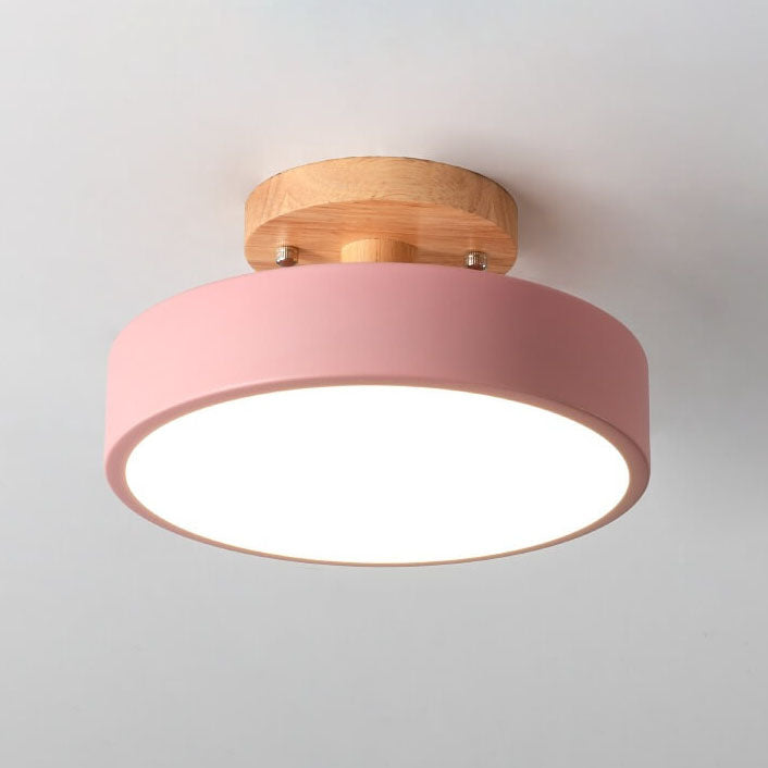 LED Semi-Flush Ceiling Light 12 in Wood & Acrylic Low-Profile Fixture for Bedroom Hallway Living Room Modern Home Lighting 3-Color Temperatu | Thomler