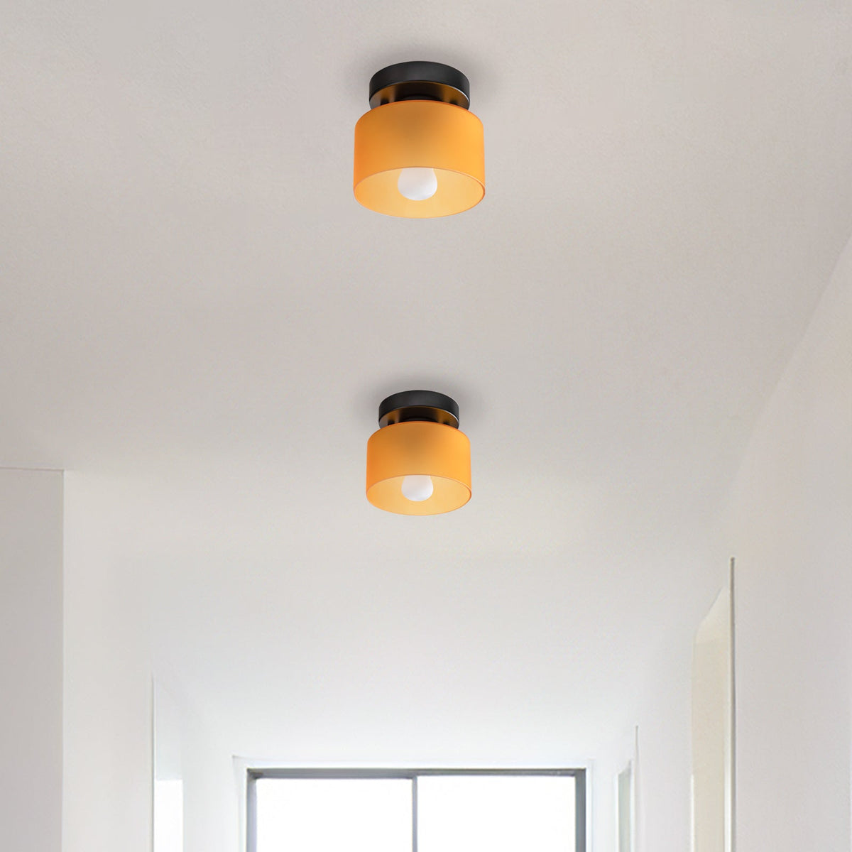 Flush Mount Glass Dome Ceiling Light E26 Socket Amber Globe for Kitchen Entryway Bedroom Low Profile Vintage Style Home Lighting Fixture | Thomler