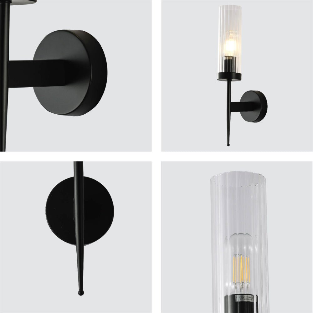 Textured Glass Wall Sconce with Steel Frame - Dimmable E27 Socket - 16 inch Height - Modern Art Deco Fixture for Hallways Bedrooms Living Sp | Thomler