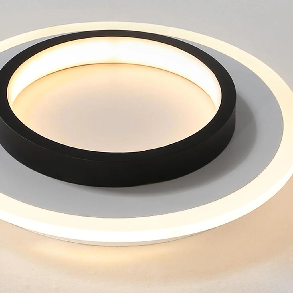 9.4 in Round LED Flush Mount Light with Ring Glow Effect for Hallways Bedrooms Entryways Modern Low-Profile Fixture Aluminum Acrylic | Thomler