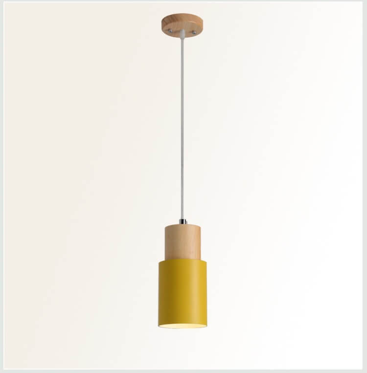 Hanging Ceiling Fixture Metal Wood Shade 4.3 Inch Diameter E26 Socket Adjustable Height Chain for Kitchen Island Dining Room Bar Café | Thomler