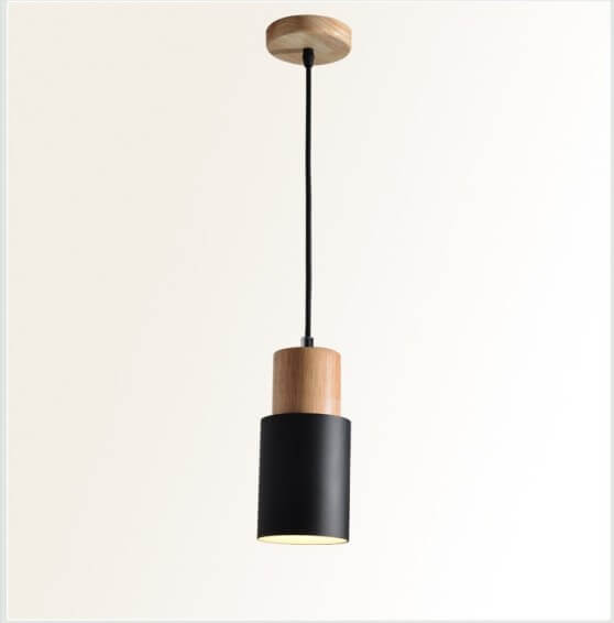Hanging Ceiling Fixture Metal Wood Shade 4.3 Inch Diameter E26 Socket Adjustable Height Chain for Kitchen Island Dining Room Bar Café | Thomler