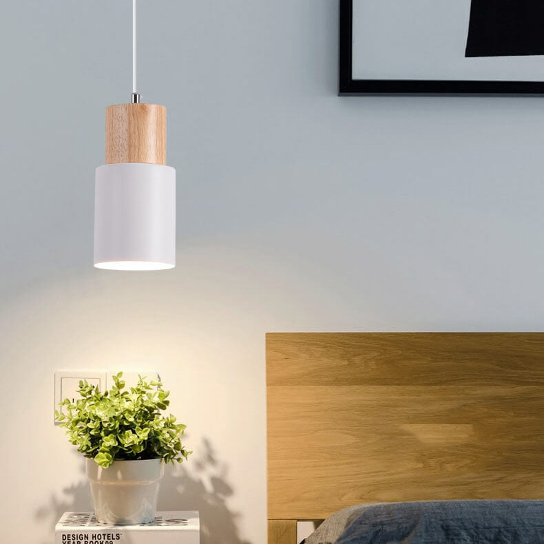 Hanging Ceiling Fixture Metal Wood Shade 4.3 Inch Diameter E26 Socket Adjustable Height Chain for Kitchen Island Dining Room Bar Café | Thomler