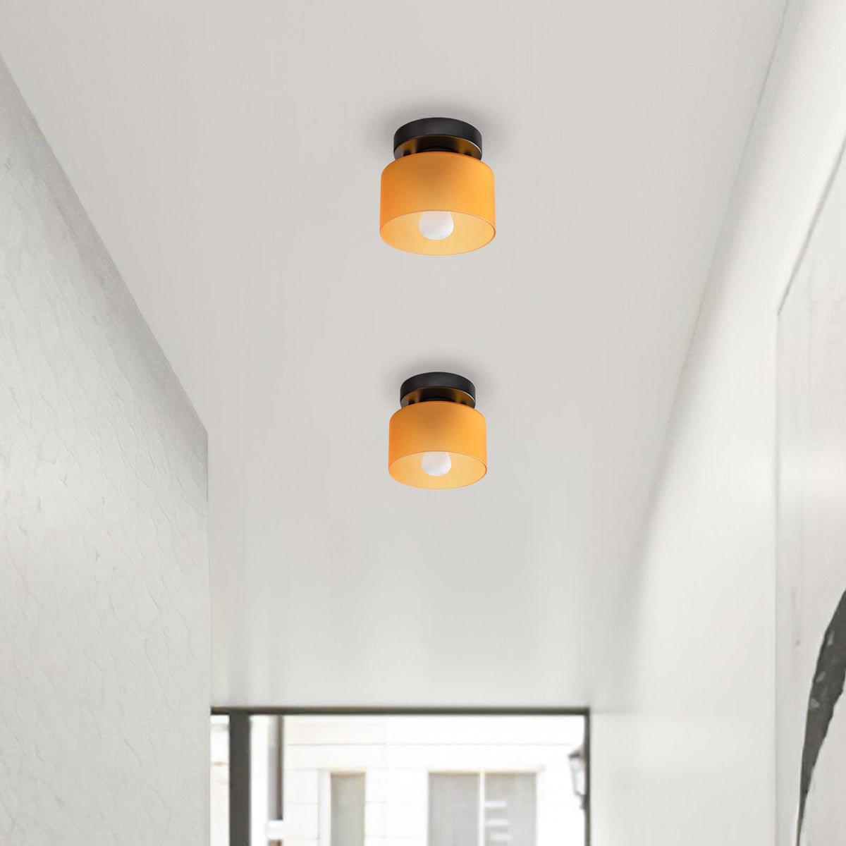 Flush Mount Glass Dome Ceiling Light E26 Socket Amber Globe for Kitchen Entryway Bedroom Low Profile Vintage Style Home Lighting Fixture | Thomler