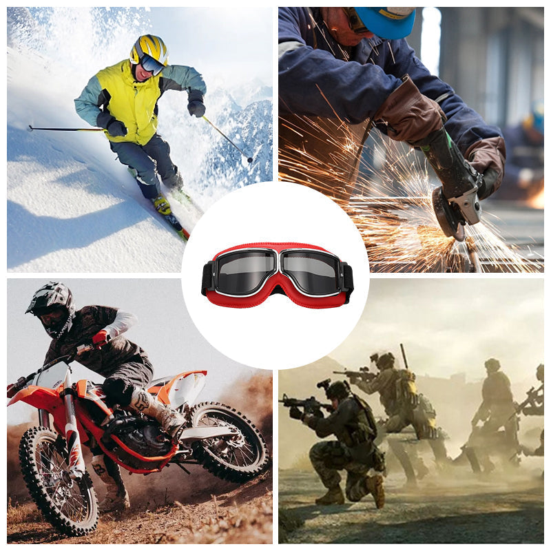 Retro motorbril met verstelbare band, UV-bescherming & stootvaste polycarbonaat lens voor motorrijden, fietsen & buitengebruik