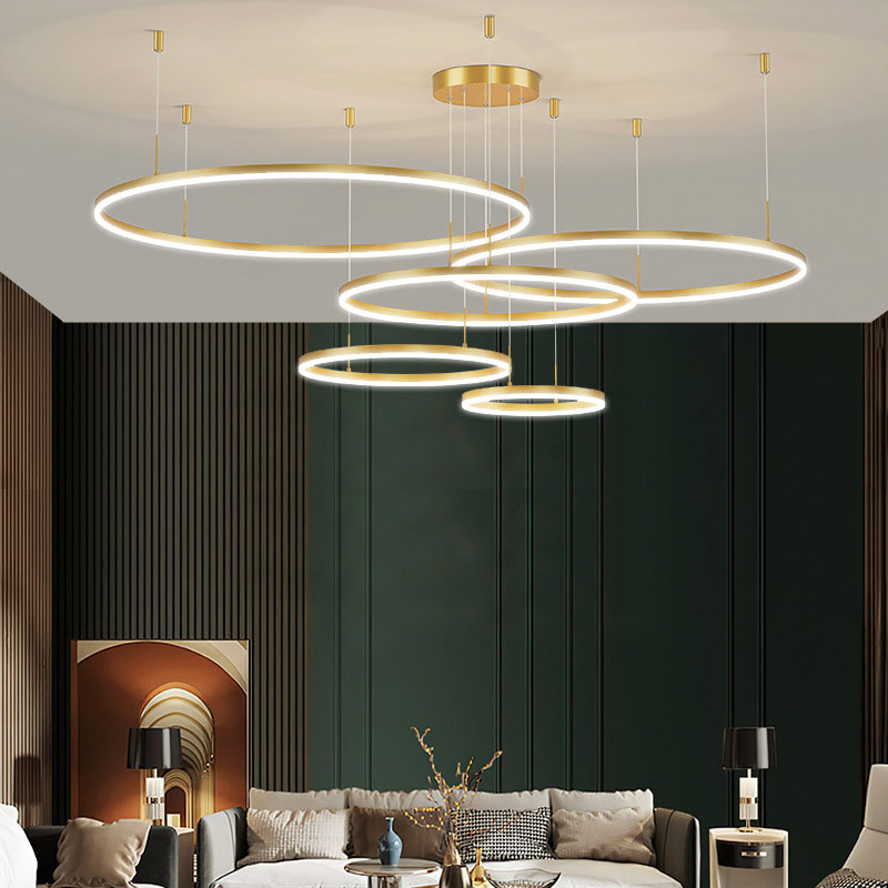 Multi-Ring LED Chandelier 16–31 in Adjustable Height Metal Acrylic Fixture Dimmable Ceiling Light for Dining Living Rooms Modern Suspended H | Thomler
