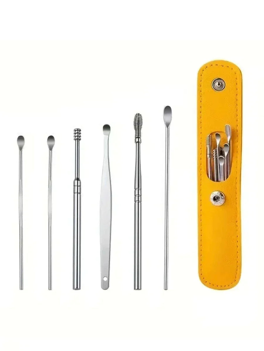 6-teiliges Ohrenreinigungs-Set aus Edelstahl, wiederverwendbare Ohrenschmalz-Entferner mit Aufbewahrungsetui, sichere und effektive Ohrenhygiene für Erwachsene und Kinder