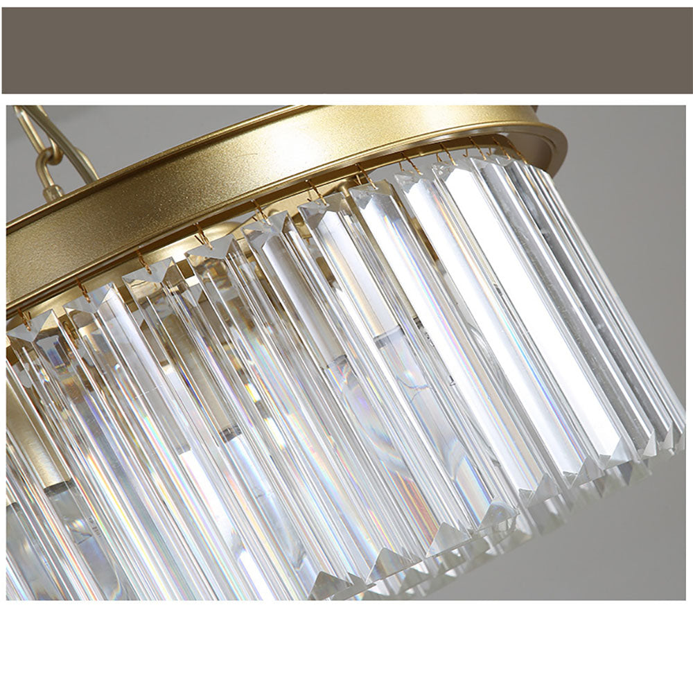 Flush Mount Fixture with Sparkling Accents 16 Inch Brushed Brass Metal Frame Crystal Drops for Entryway Dining Room Bedroom Den Four Bulb So | Thomler