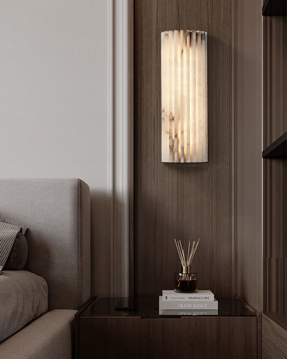 Aplique de pared de piedra natural de 12 pulgadas con LED integrado y superficie estriada, lámpara de interior para dormitorio, pasillo y sala de estar con luz ambiental cálida | Thomler