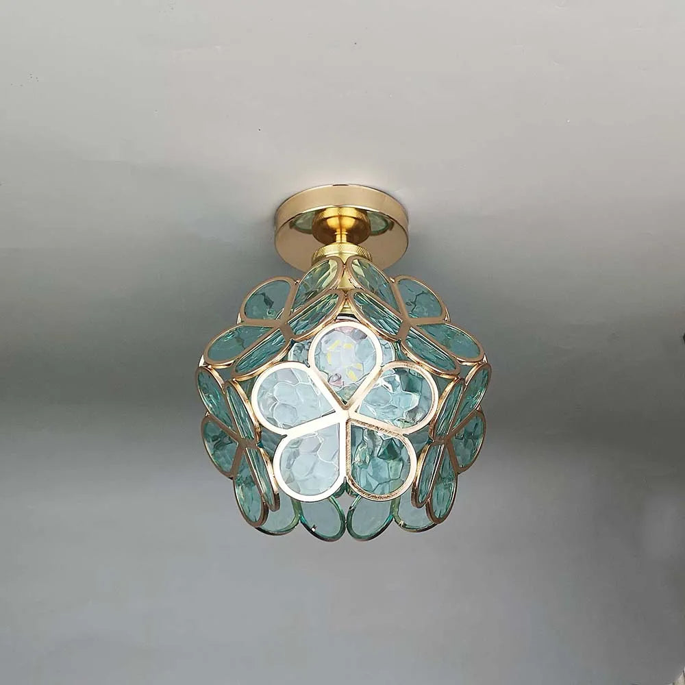 Acrylic Flush Mount Ceiling Light 8 in Gold Floral Fixture Bedroom Hallway Living Room Compact Small Space Decorative E26 Base Warm Glow | Thomler