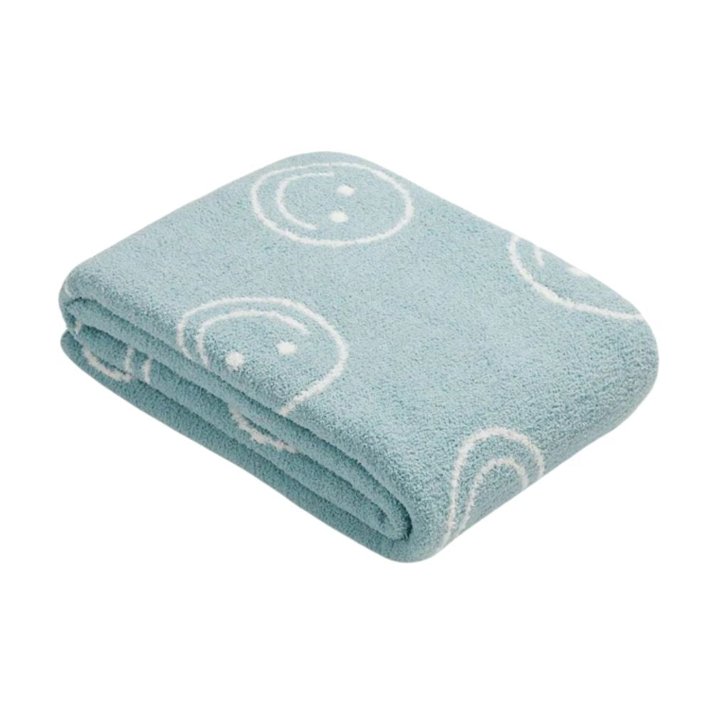 Happy Face Knit Throw Blanket – Soft Yellow Accent for Couch or Bed