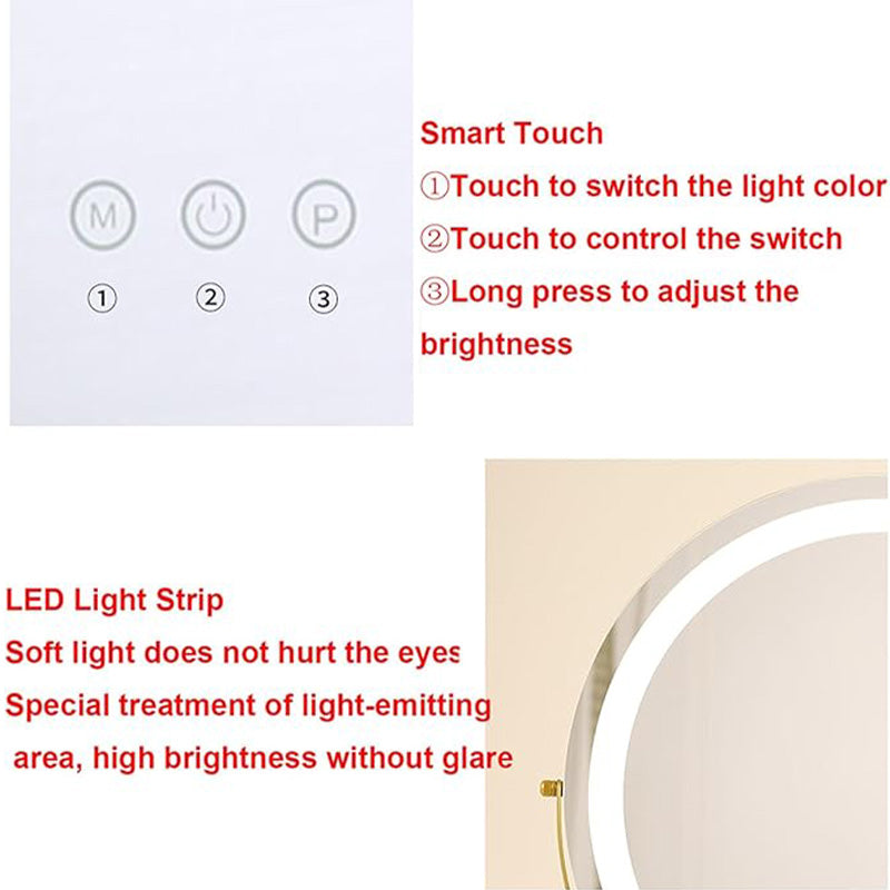 Rechargeable Lighted Vanity Mirror 16 Inch Round Tabletop Mirror with Adjustable LED Brightness Dimmable 360 Rotation for Makeup Skincare Be | Thomler