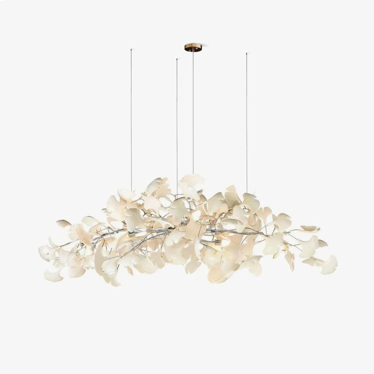 Lámpara de techo de porcelana hecha a mano con hojas y ramas flexibles, color dorado y blanco, 70 pulgadas, iluminación de diseño para comedor, vestíbulo y sala de estar