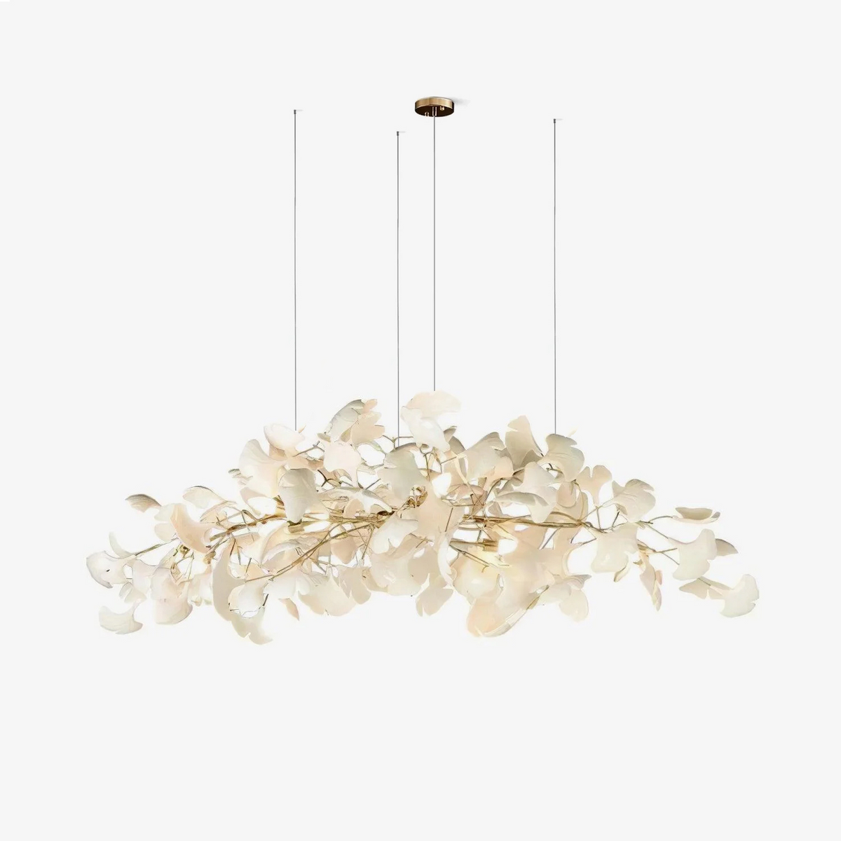 Lámpara de techo de porcelana hecha a mano con hojas y ramas flexibles, color dorado y blanco, 70 pulgadas, iluminación de diseño para comedor, vestíbulo y sala de estar