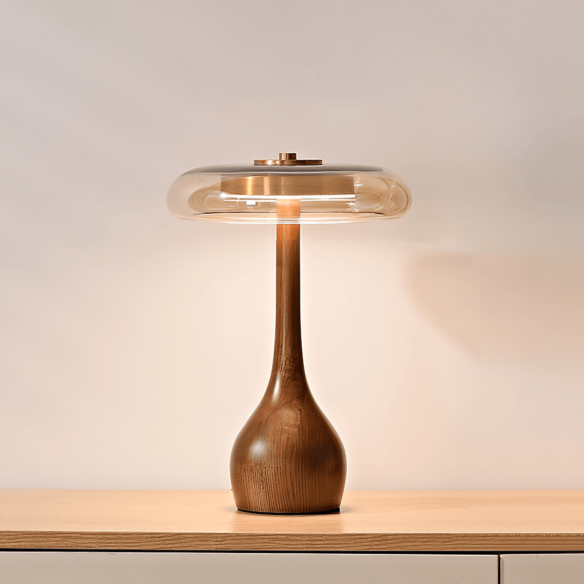 Lámpara de escritorio LED con pantalla de vidrio ámbar y base de madera natural para oficina en casa, dormitorio y mesa de noche | Temperatura de color ajustable 3000K-6000K | Thomler