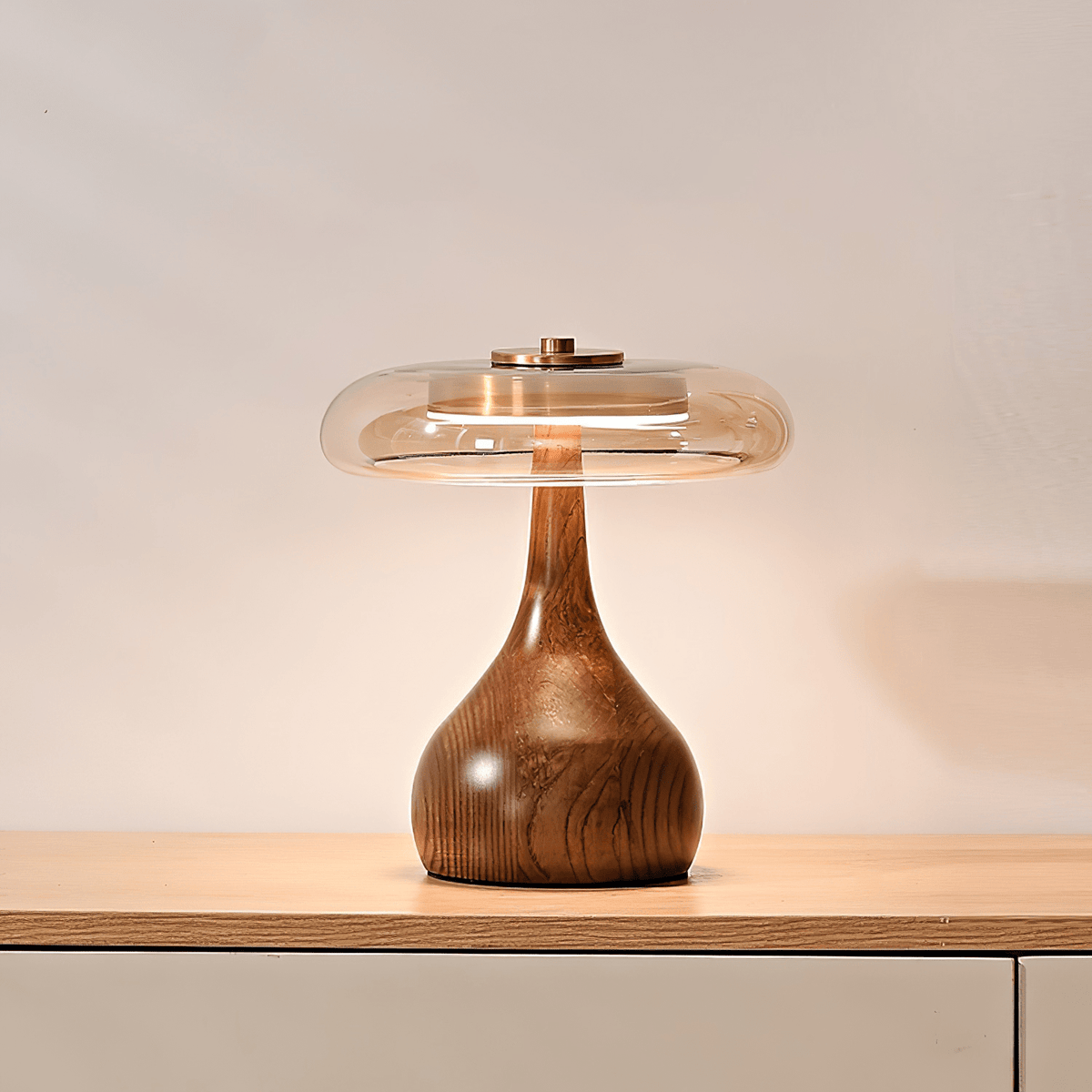 Lámpara de escritorio LED con pantalla de vidrio ámbar y base de madera natural para oficina en casa, dormitorio y mesa de noche | Temperatura de color ajustable 3000K-6000K | Thomler