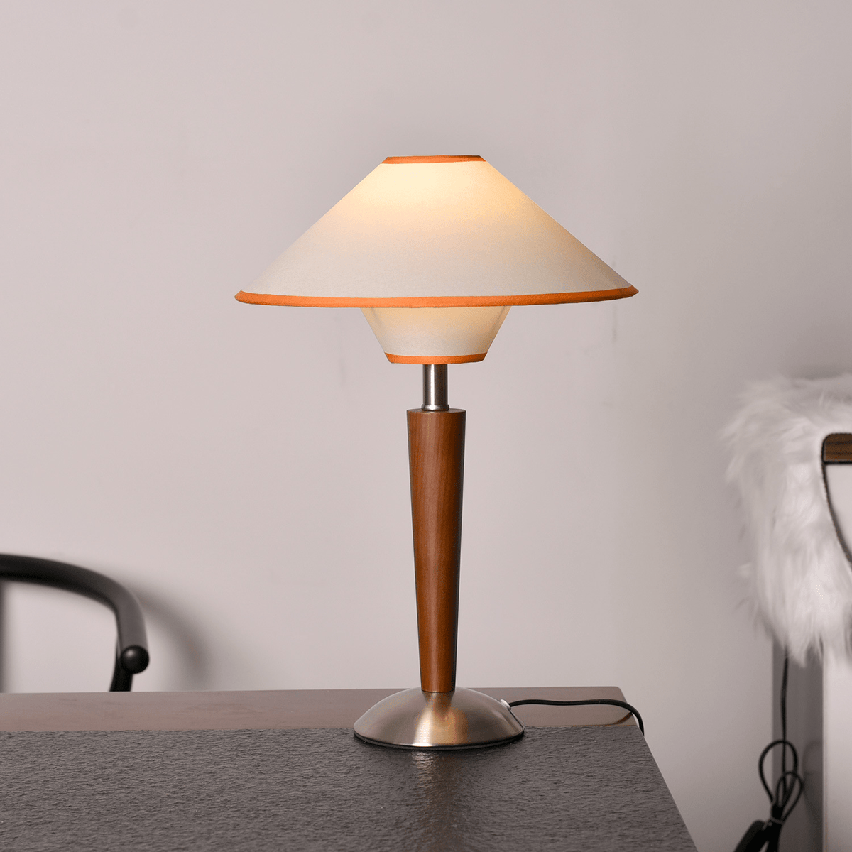 Fabric Shade Table Lamp 17 in for Nightstand & Side Table - Wood Base with E26 Socket for Bedroom Living Room Office Desk Reading Light Mini | Thomler
