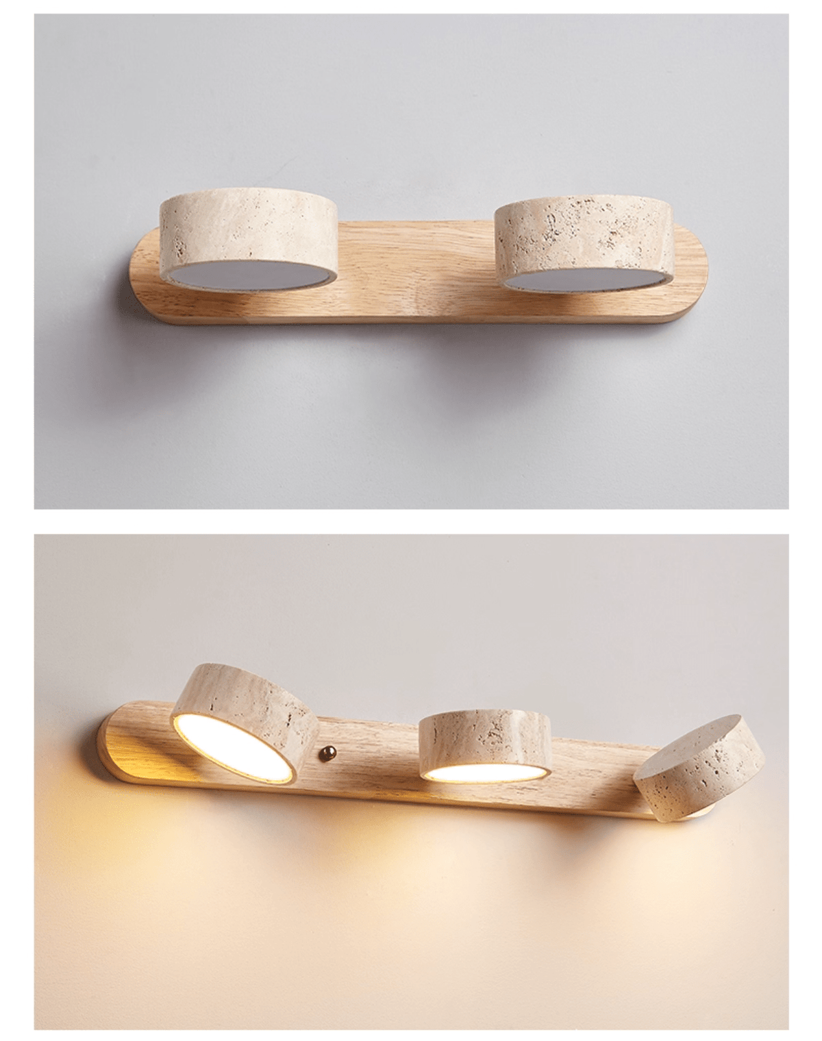 Aplique de pared de piedra natural con LED integrado, lámpara cableada de 2 luces con acento de madera para iluminación ambiental interior en dormitorios, pasillos y salas de estar