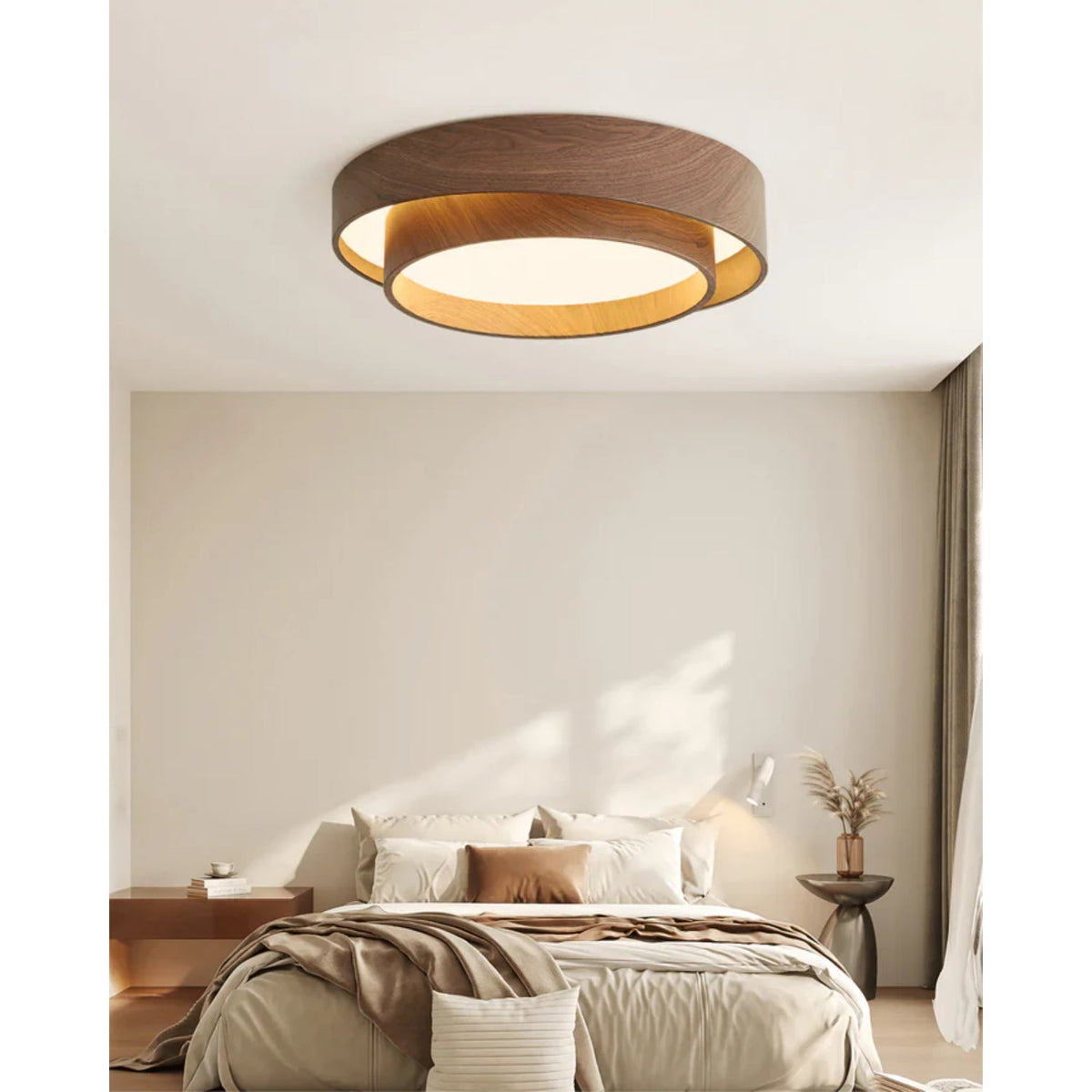 Flush Mount LED Light Fixture Walnut Finish for Bedroom Living Room Dining Area Low Profile Ambient Overhead Lighting Minimalist Contemporar | Thomler