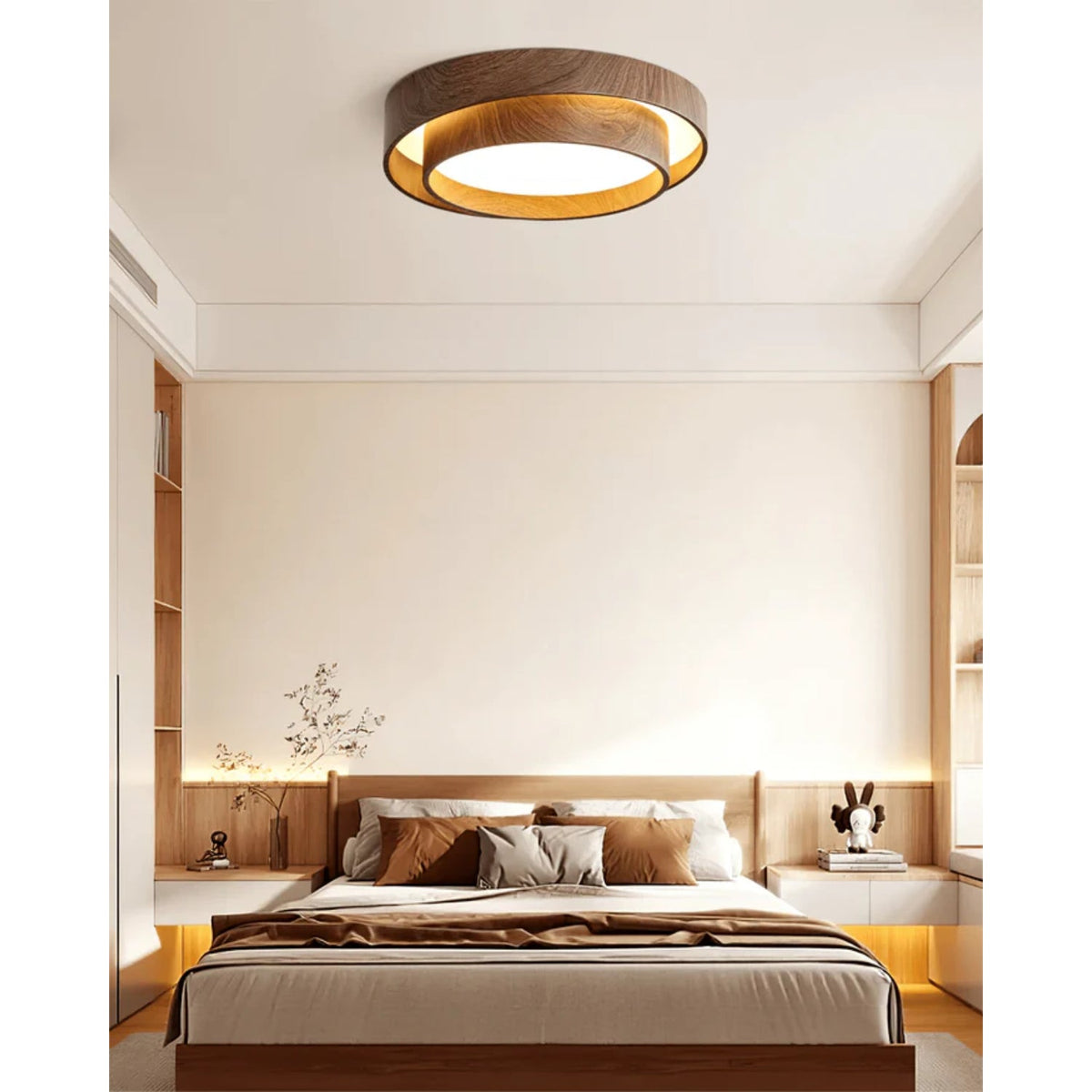 Flush Mount LED Light Fixture Walnut Finish for Bedroom Living Room Dining Area Low Profile Ambient Overhead Lighting Minimalist Contemporar | Thomler