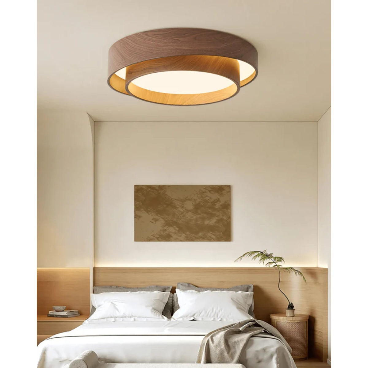 Flush Mount LED Light Fixture Walnut Finish for Bedroom Living Room Dining Area Low Profile Ambient Overhead Lighting Minimalist Contemporar | Thomler