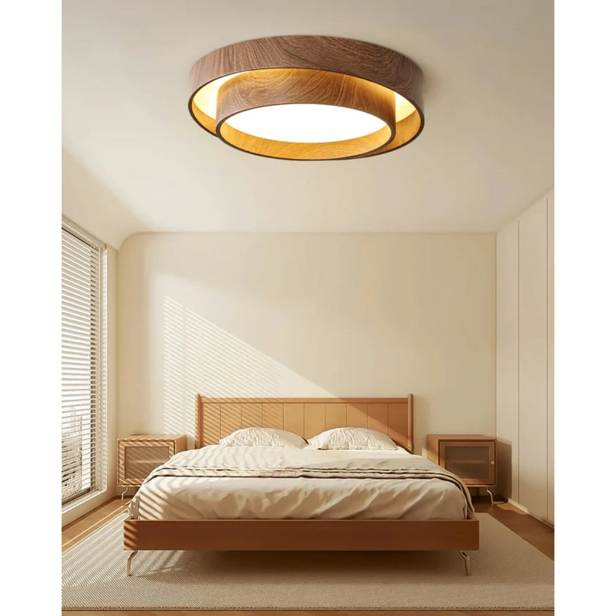 Flush Mount LED Light Fixture Walnut Finish for Bedroom Living Room Dining Area Low Profile Ambient Overhead Lighting Minimalist Contemporar | Thomler