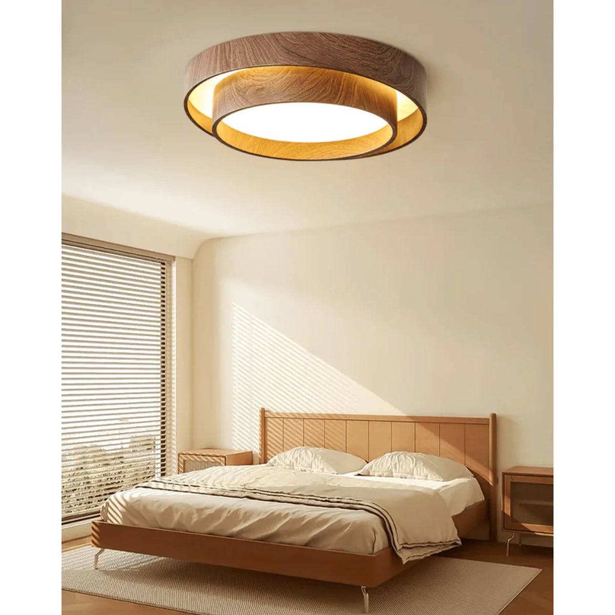 Flush Mount LED Light Fixture Walnut Finish for Bedroom Living Room Dining Area Low Profile Ambient Overhead Lighting Minimalist Contemporar | Thomler