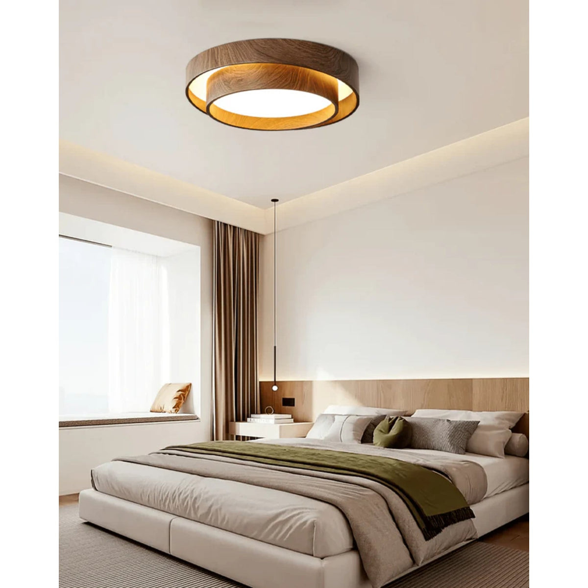 Flush Mount LED Light Fixture Walnut Finish for Bedroom Living Room Dining Area Low Profile Ambient Overhead Lighting Minimalist Contemporar | Thomler