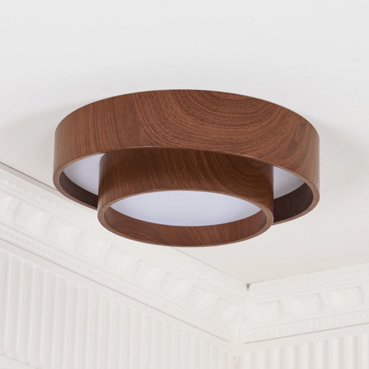 Flush Mount LED Light Fixture Walnut Finish for Bedroom Living Room Dining Area Low Profile Ambient Overhead Lighting Minimalist Contemporar | Thomler