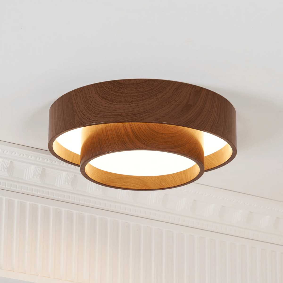 Flush Mount LED Light Fixture Walnut Finish for Bedroom Living Room Dining Area Low Profile Ambient Overhead Lighting Minimalist Contemporar | Thomler