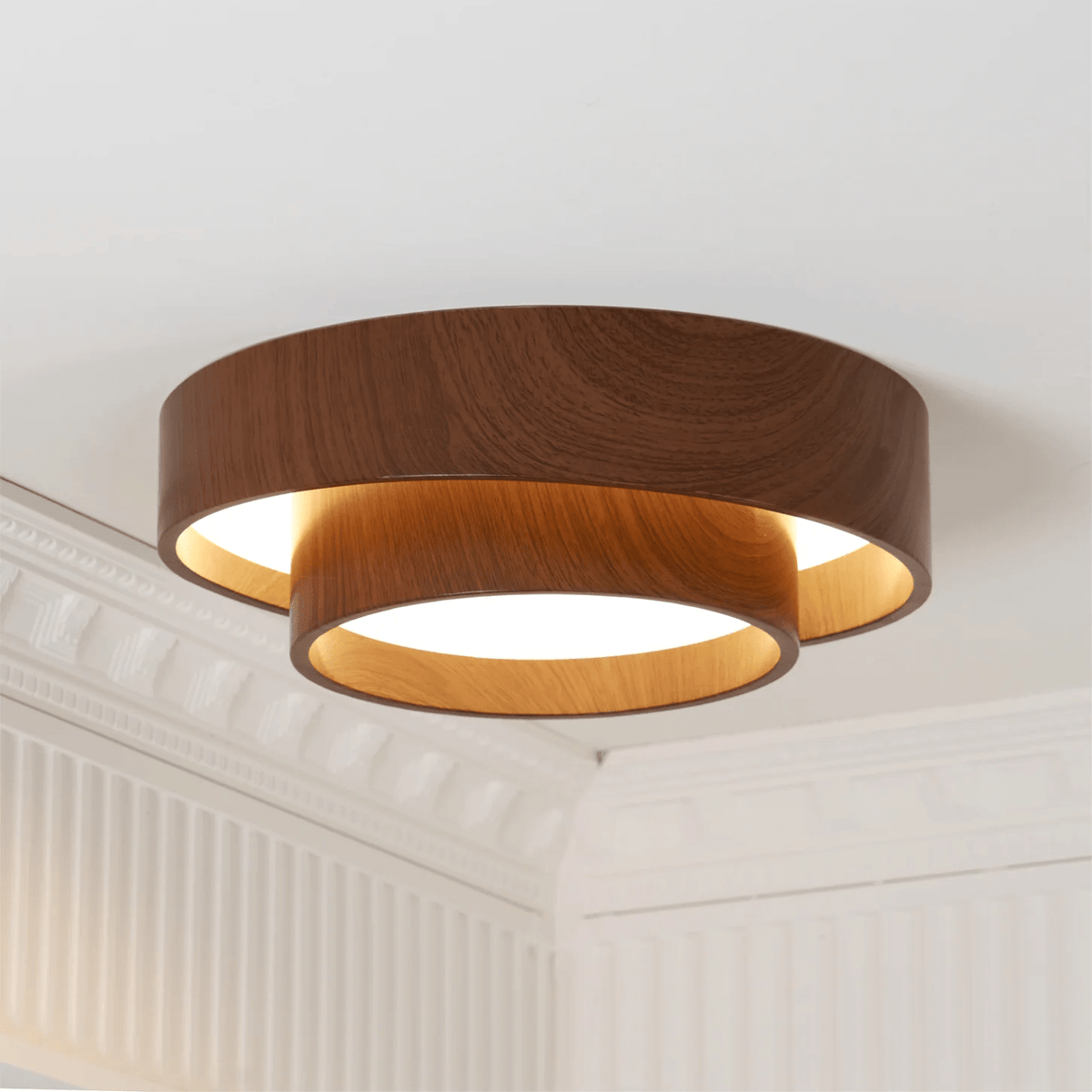 Flush Mount LED Light Fixture Walnut Finish for Bedroom Living Room Dining Area Low Profile Ambient Overhead Lighting Minimalist Contemporar | Thomler
