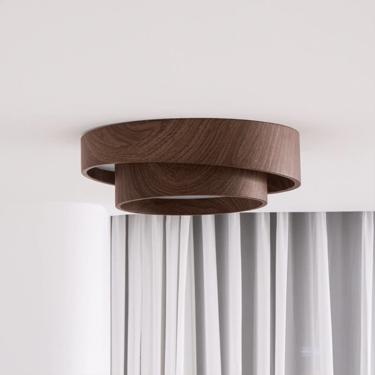 Flush Mount LED Light Fixture Walnut Finish for Bedroom Living Room Dining Area Low Profile Ambient Overhead Lighting Minimalist Contemporar | Thomler