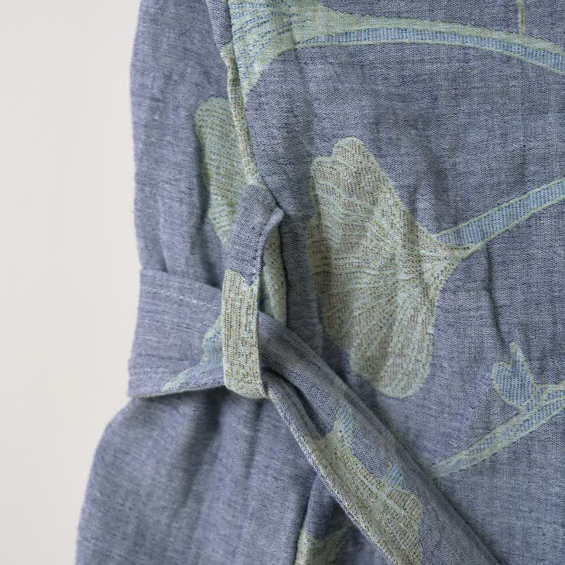 Wendbarer Baumwoll-Kimono für Damen mit Ginkgo-Blatt-Print – Leichter Spa-Bademantel mit Gürtel & zweifarbigem Design