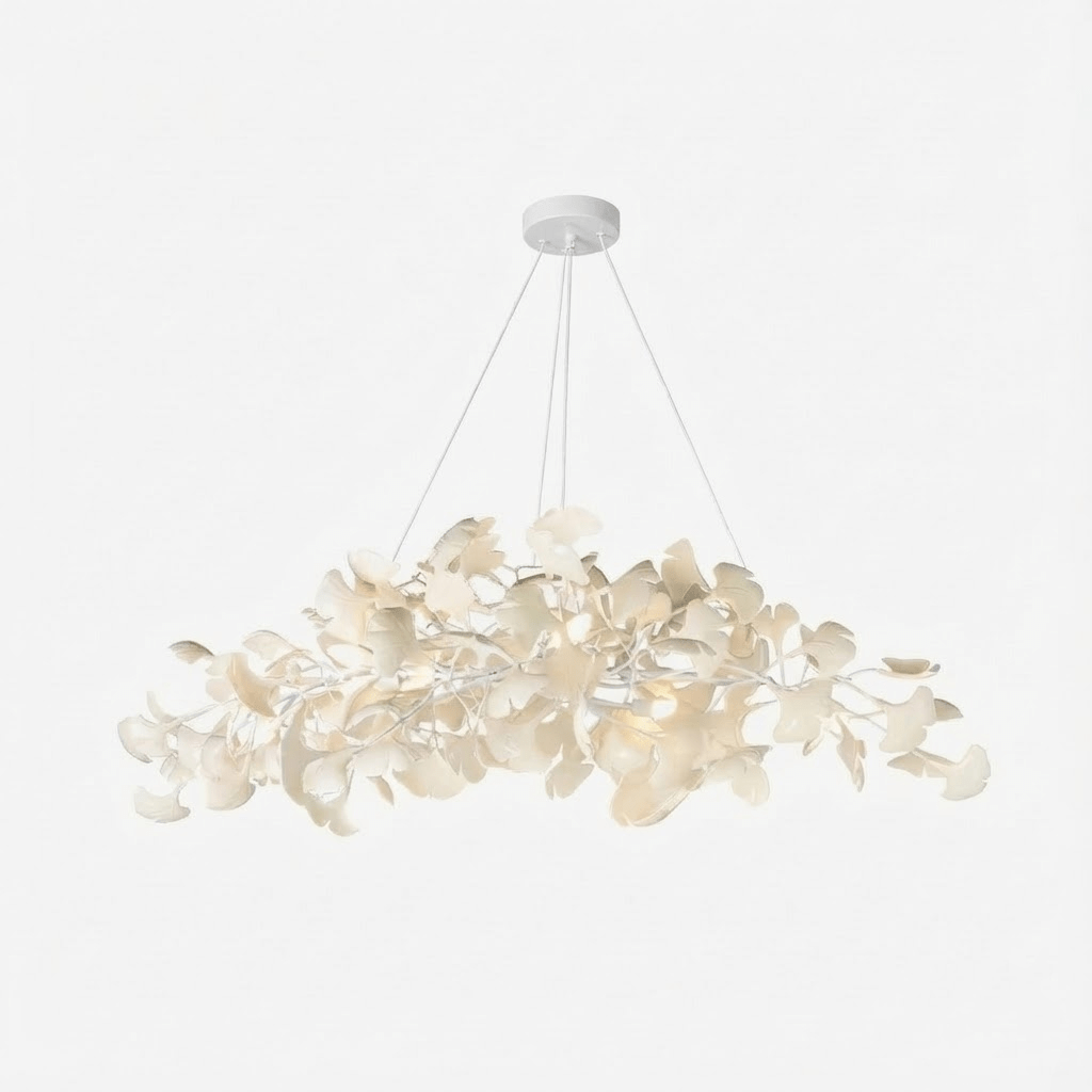 Lámpara de techo de porcelana hecha a mano con hojas y ramas flexibles, color dorado y blanco, 70 pulgadas, iluminación de diseño para comedor, vestíbulo y sala de estar