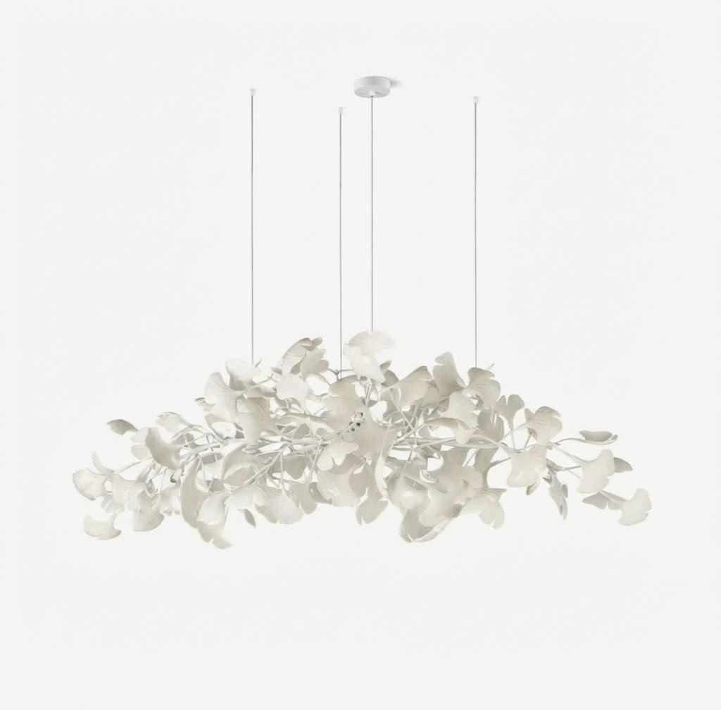 Lámpara de techo de porcelana hecha a mano con hojas y ramas flexibles, color dorado y blanco, 70 pulgadas, iluminación de diseño para comedor, vestíbulo y sala de estar