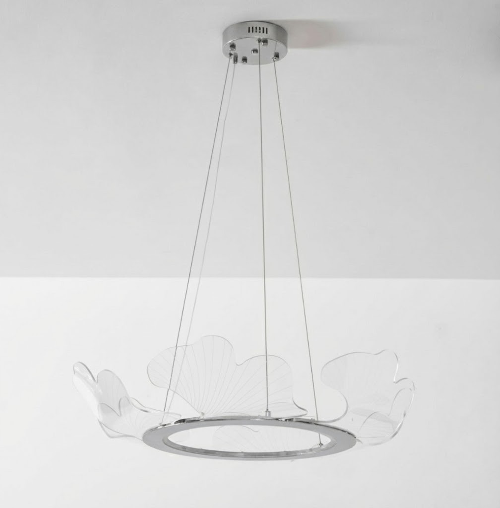 Lámpara colgante redonda con difusor de hojas acrílicas, 27 pulgadas, dorada, altura ajustable, LED para cocina, comedor, oficina, dormitorio, montaje empotrado moderno | Thomler