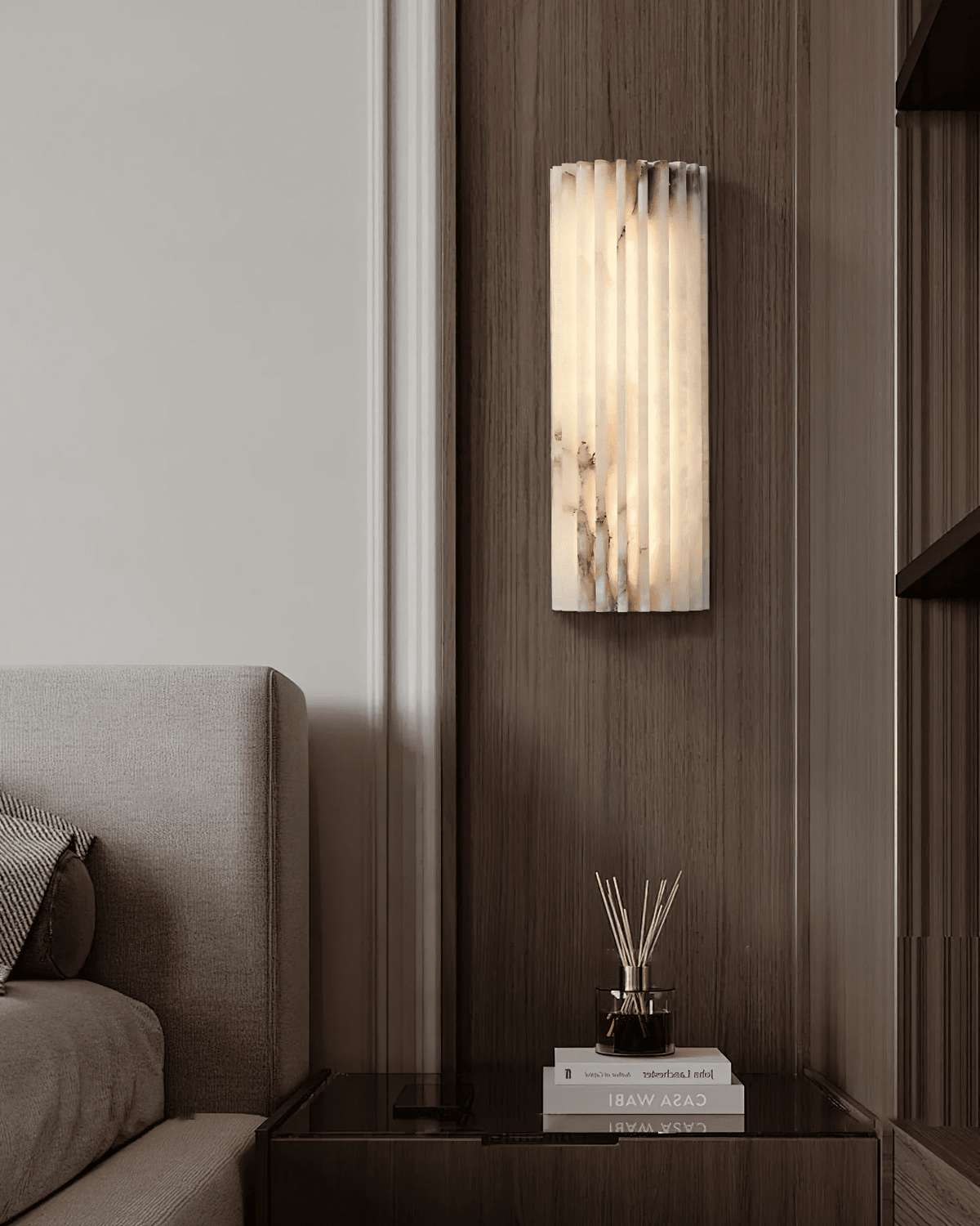 Aplique de pared de piedra natural de 12 pulgadas con LED integrado y superficie estriada, lámpara de interior para dormitorio, pasillo y sala de estar con luz ambiental cálida | Thomler