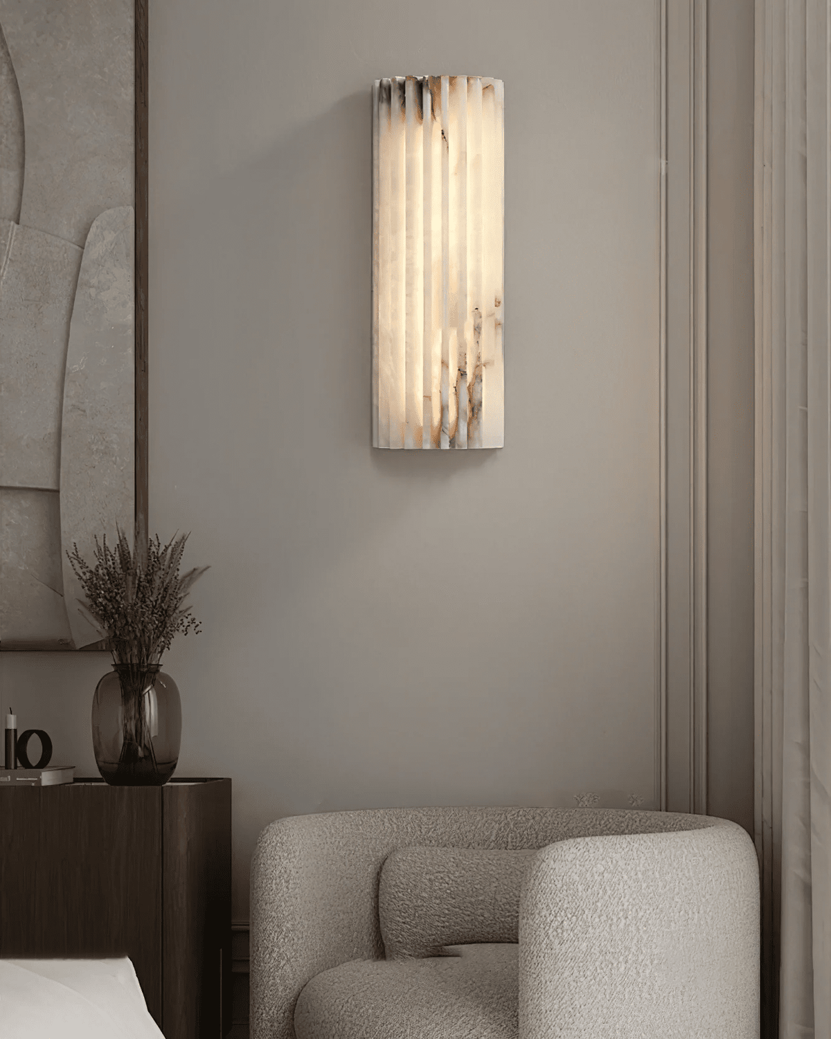Aplique de pared de piedra natural de 12 pulgadas con LED integrado y superficie estriada, lámpara de interior para dormitorio, pasillo y sala de estar con luz ambiental cálida | Thomler