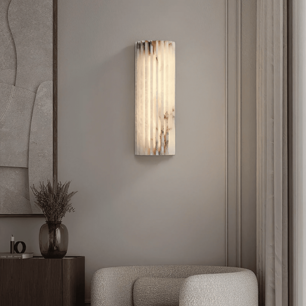 Aplique de pared de piedra natural de 12 pulgadas con LED integrado y superficie estriada, lámpara de interior para dormitorio, pasillo y sala de estar con luz ambiental cálida | Thomler