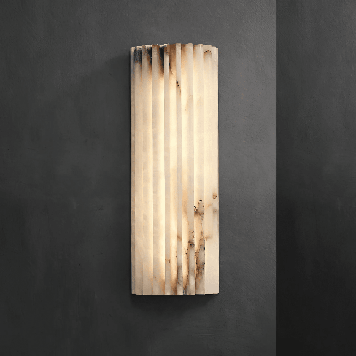 Aplique de pared de piedra natural de 12 pulgadas con LED integrado y superficie estriada, lámpara de interior para dormitorio, pasillo y sala de estar con luz ambiental cálida | Thomler