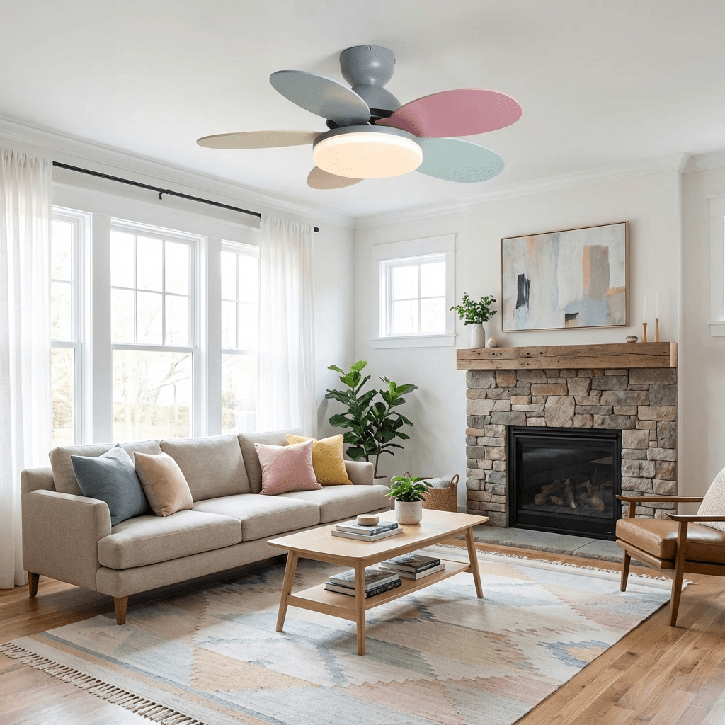 Ventilador de techo para interiores con luz LED, 35 pulgadas, aspas de madera con diseño curvo, 6 velocidades, control remoto, motor de CC para sala de estar, dormitorio, comedor, gris