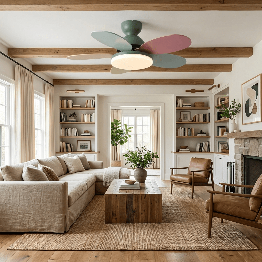 Ventilador de techo para interiores con luz LED, 35 pulgadas, aspas de madera con diseño curvo, 6 velocidades, control remoto, motor de CC para sala de estar, dormitorio, comedor, gris