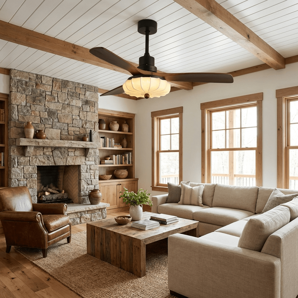 Wood Blade Ceiling Fan with Drum Shade Light DC Motor 6 Speed Remote Indoor Dining Living Bedroom Adjustable 36 42 48 52 Inch Quiet Reversib