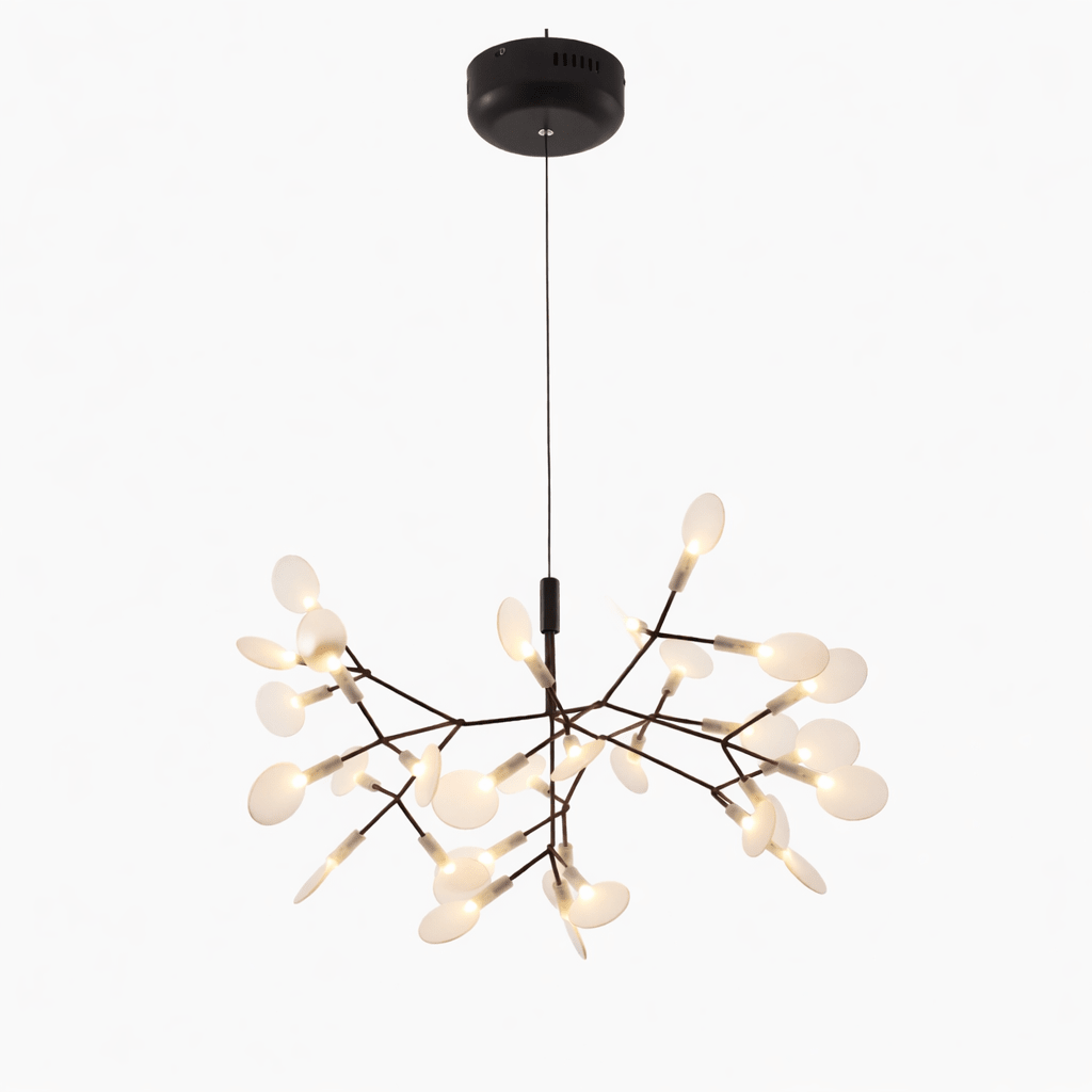 Vertakkende led-kroonluchter met acryl bloemblaadjes, zwarte afwerking, 20W geïntegreerde verlichting, dimbaar, optionele afstandsbediening, modern statement-armatuur, voor binnenshuis/woonkamer