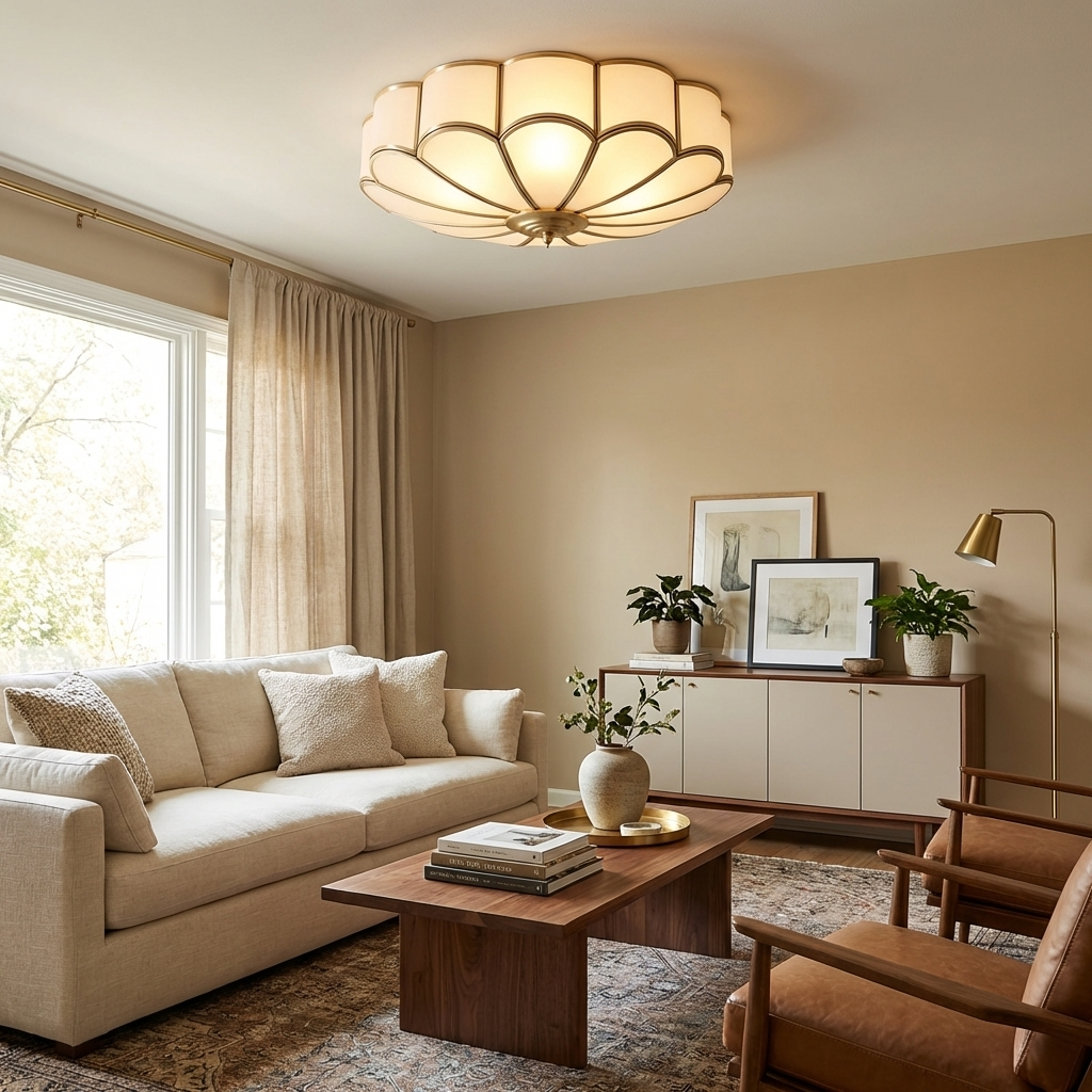 Lámpara de techo de latón de montaje empotrado con vidrio esmerilado de varios brazos para dormitorio, estudio, sala de estar, iluminación de acento interior moderna semiempotrada para el hogar