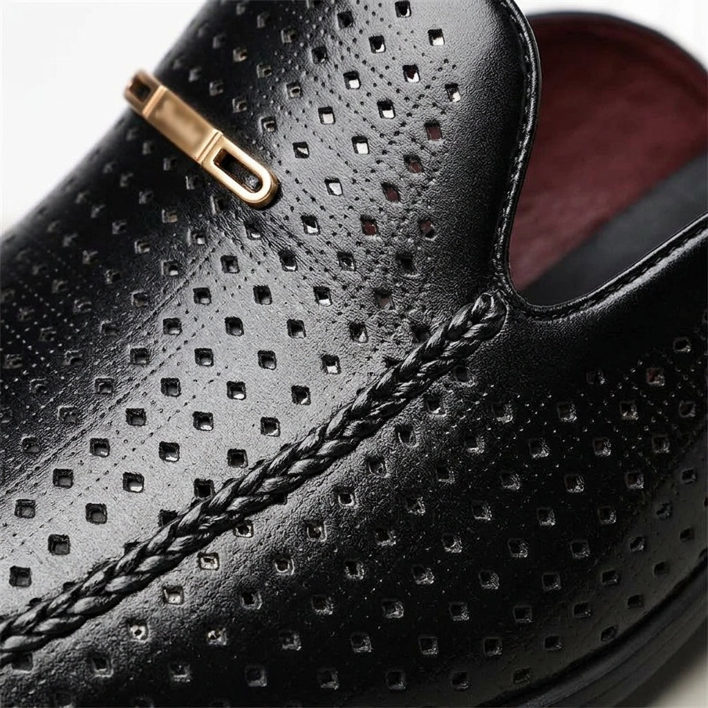 Herren-Slipper mit Obermaterial aus italienischem Leder und rückenfreiem Design