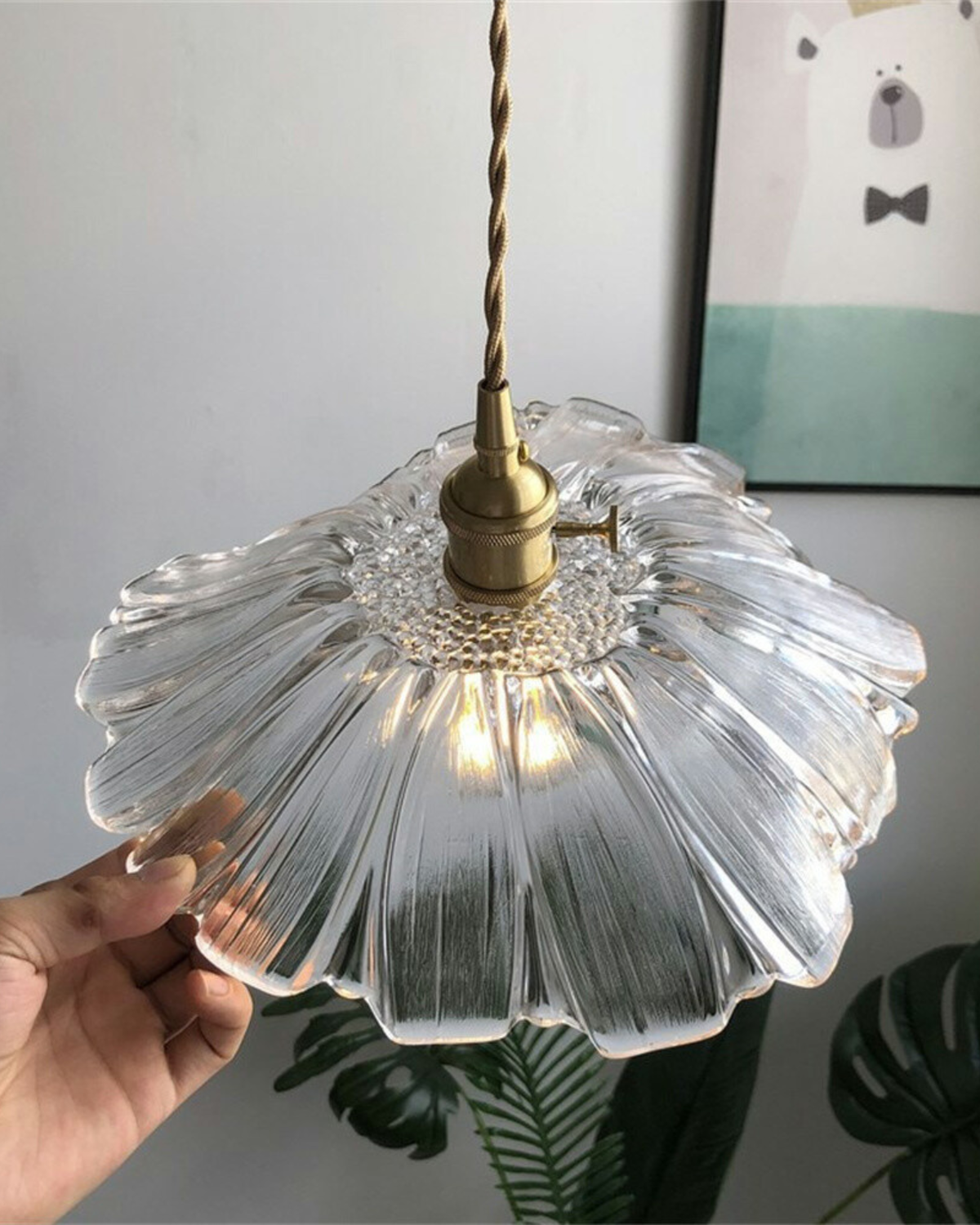 Glass Pendant Light with Brass Socket and Organic Petal Shape for Dining Room and Living Space | Thomler