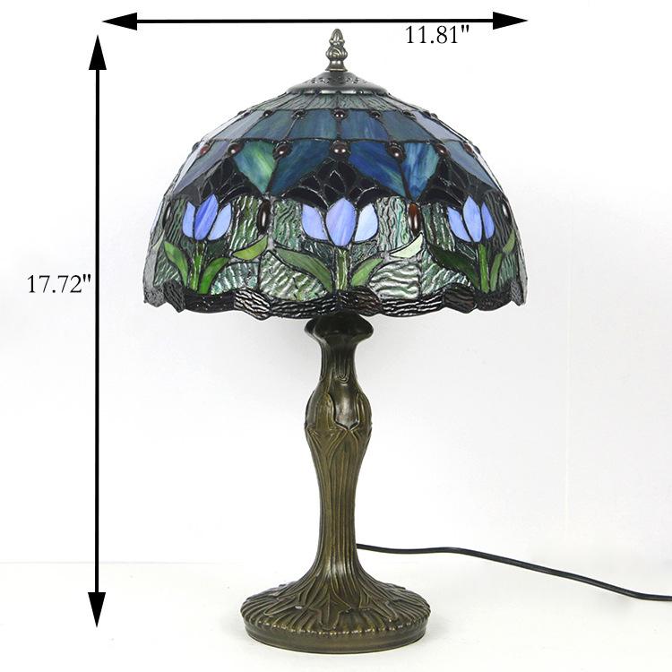 Stained Glass Table Lamp 18 Inch Height Multicolor Shade Bedside Reading Light E26 Socket Vintage Accent Lighting Decorative Bedroom Night L | Thomler